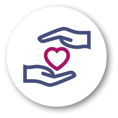 Two hands holding a heart icon