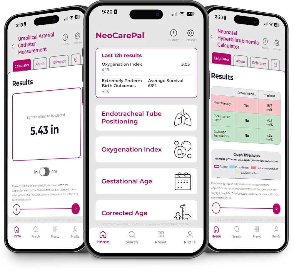 NeoCarePal display showing some of the available calculators